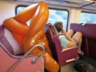 A pretzel inner tube on the commuter rail